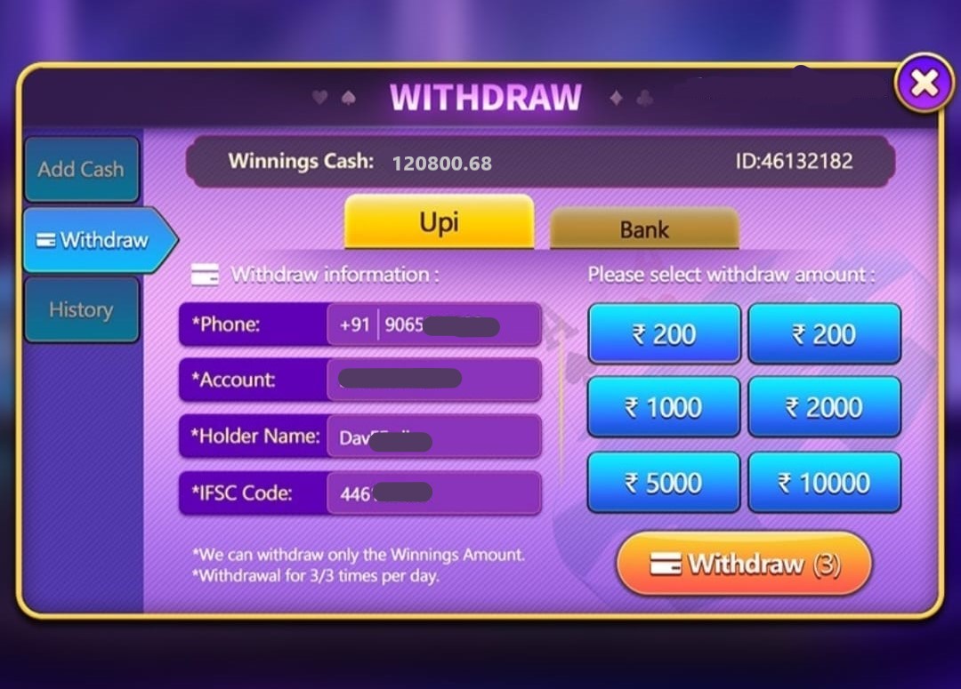 Withdraw Money In Rummy Tour App